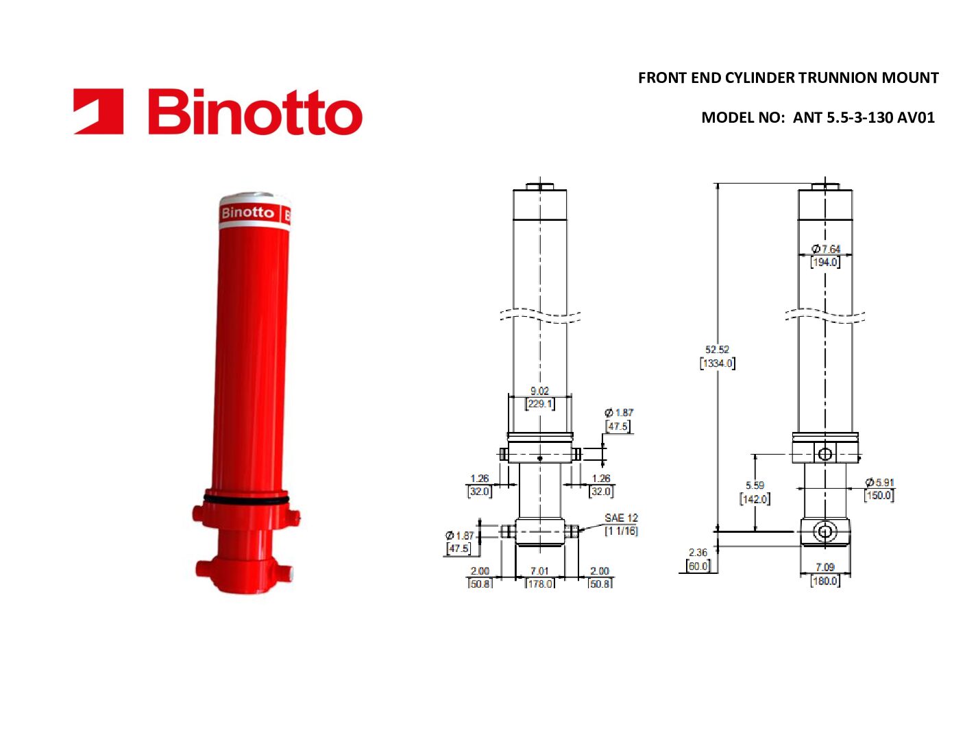 ANT 5.5-3-130 AV01 Binotto SAT Telescopic Cylinder